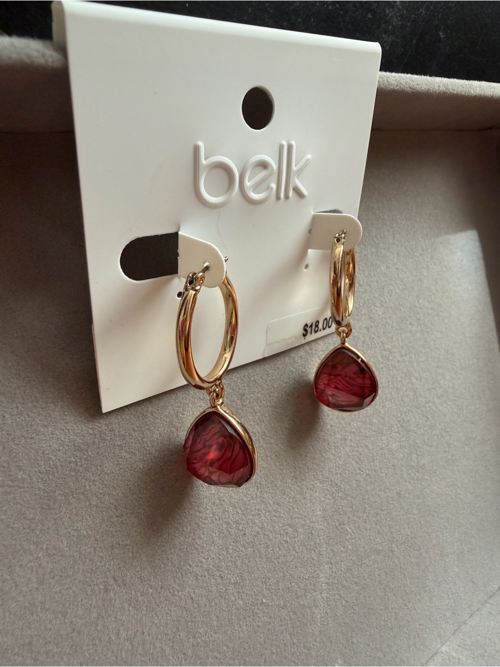 NOS Vintage 00s Belk Color Drops earrings on card gold & red